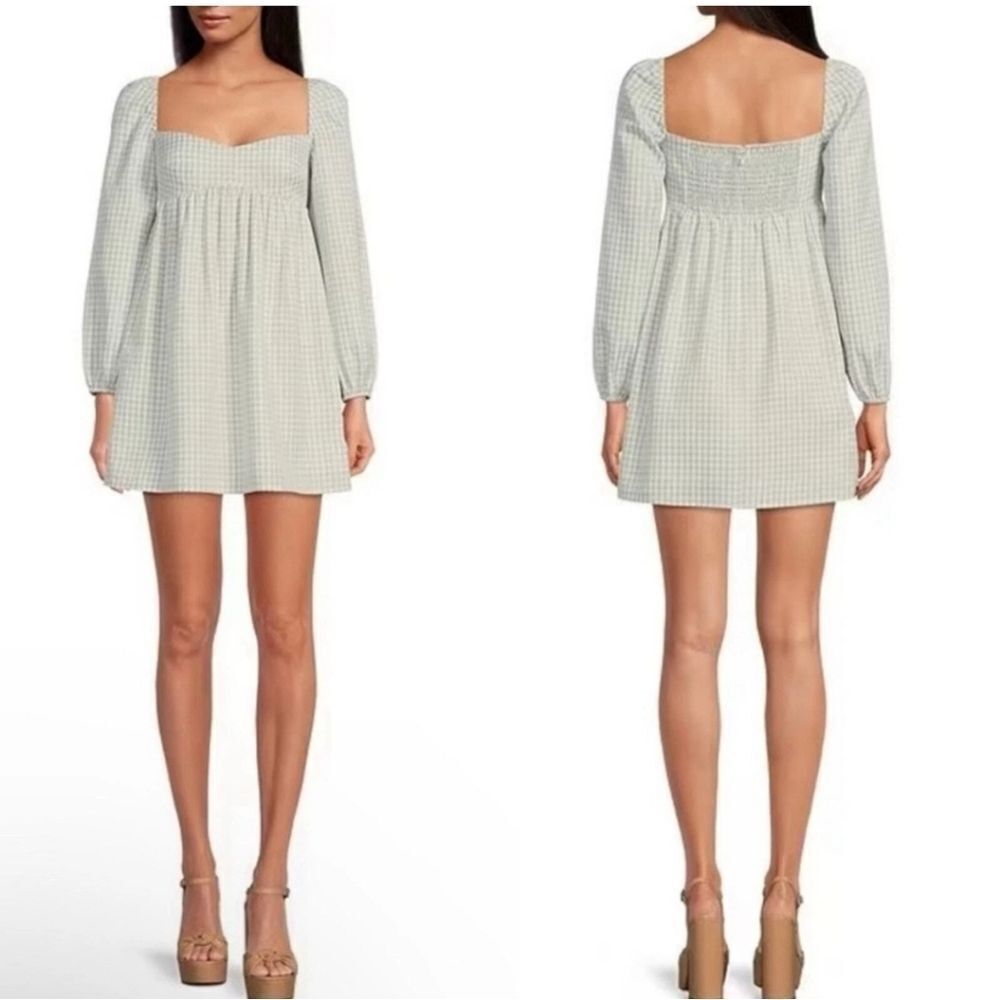 Gianni Bini Green White Gingham Babydoll Smocked Back Dress NWT 4 6 8 10 12
